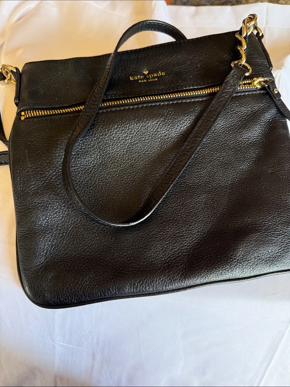 kate spade Black Leather Crossbody with Gold Hardware